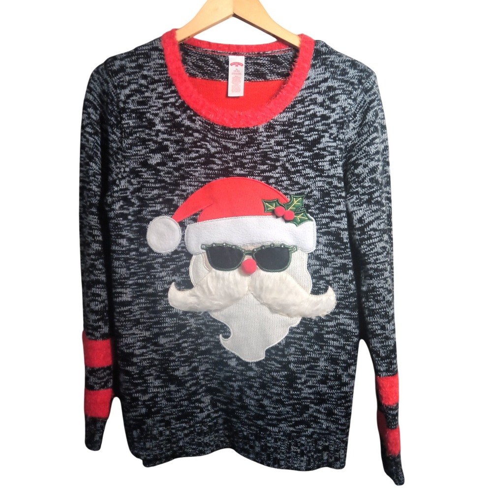 Holiday Time Unisex‎ Ugly Christmas Sweater Santa Sunglasses Cool Festive Knit M